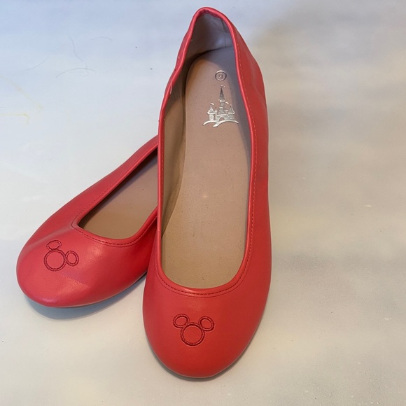 Disney Shoes - Disney Coral Red Women's Flats with Mickey Embroidery